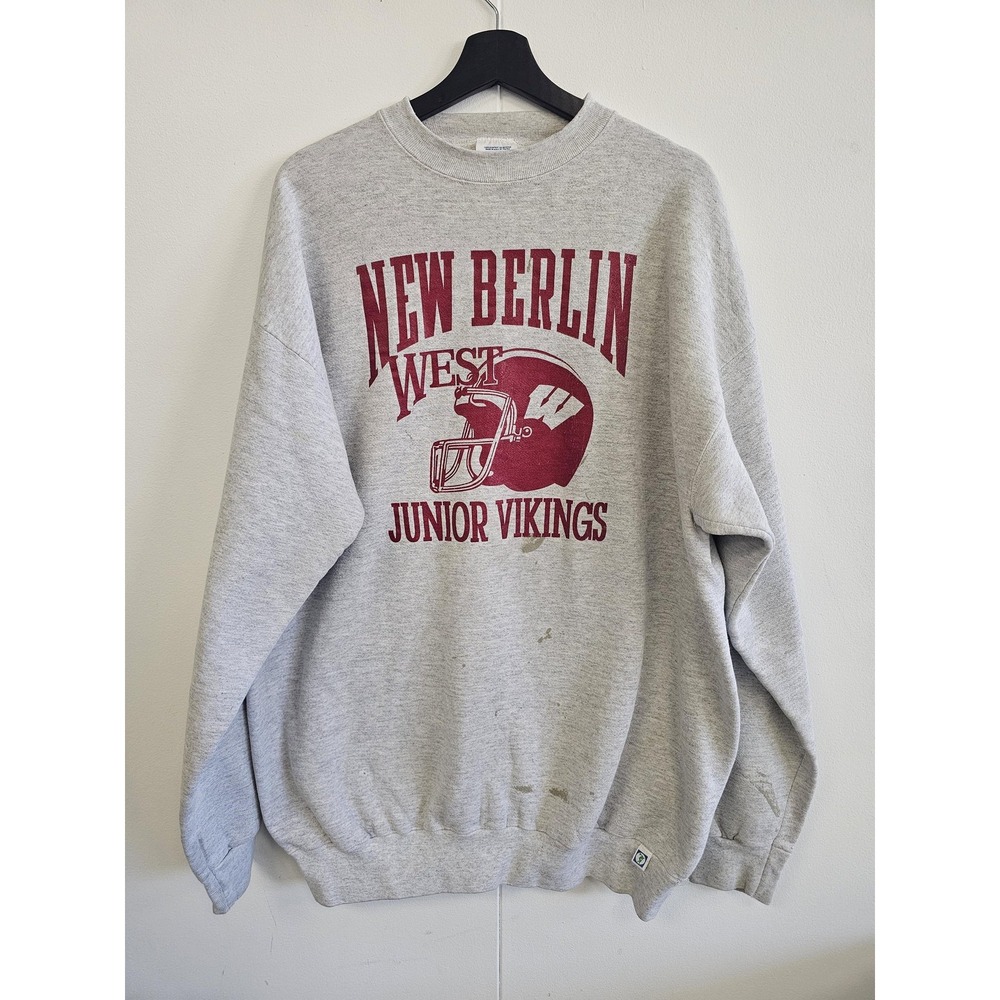 New Berlin‎ West Junior Vikings Sweatshirt Mens 2XLT Discus Athletic USA Stains